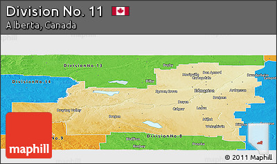 Physical Panoramic Map of Division No. 11, political outside
