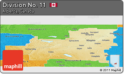 Physical Panoramic Map of Division No. 11, political outside
