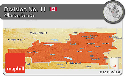 Political Panoramic Map of Division No. 11, physical outside