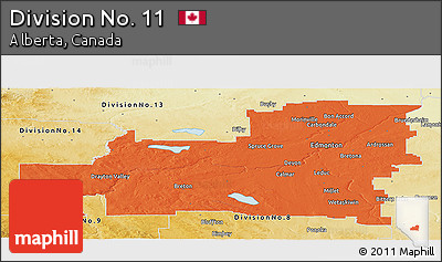 Political Panoramic Map of Division No. 11, physical outside