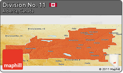 Political Panoramic Map of Division No. 11, physical outside