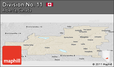 Shaded Relief Panoramic Map of Division No. 11, desaturated