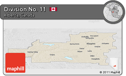 Shaded Relief Panoramic Map of Division No. 11, lighten, desaturated