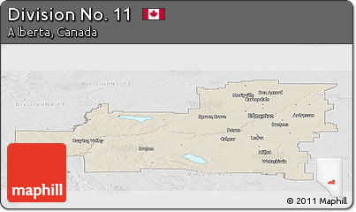 Shaded Relief Panoramic Map of Division No. 11, lighten, desaturated
