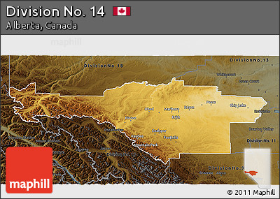 Physical 3D Map of Division No. 14, darken