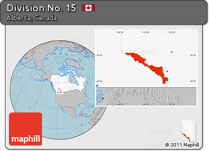 Gray Location Map of Division No. 15, highlighted country, hill shading