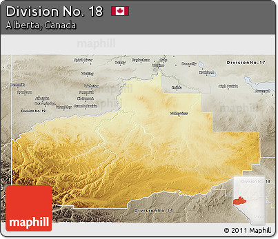 Physical 3D Map of Division No. 18, semi-desaturated