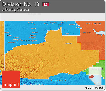 Political 3D Map of Division No. 18