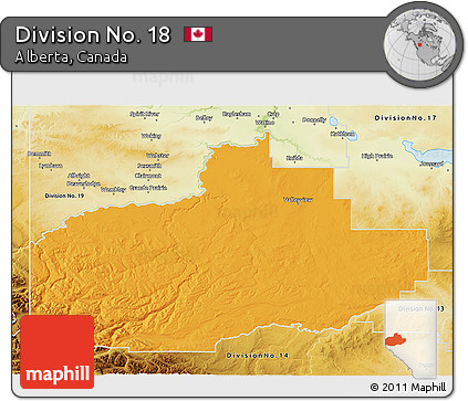 Political 3D Map of Division No. 18, physical outside