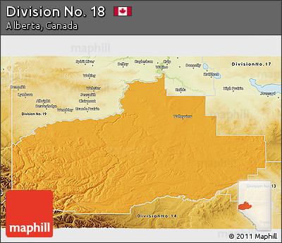 Political 3D Map of Division No. 18, physical outside