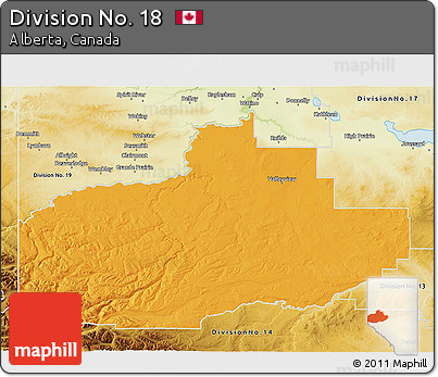 Political 3D Map of Division No. 18, physical outside