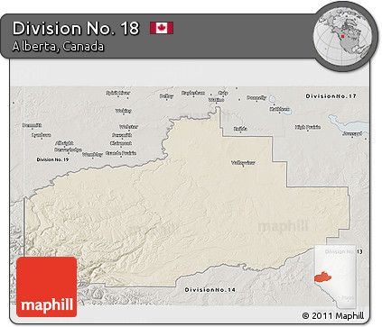 Shaded Relief 3D Map of Division No. 18, semi-desaturated