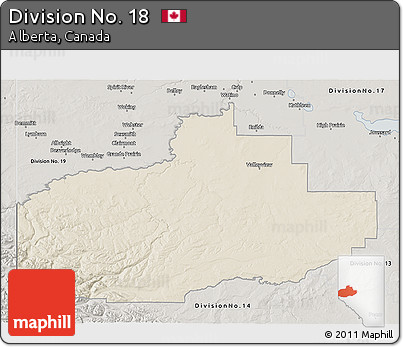 Shaded Relief 3D Map of Division No. 18, semi-desaturated