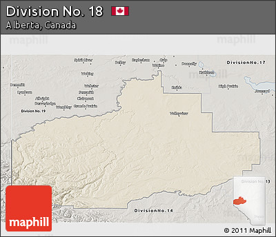 Shaded Relief 3D Map of Division No. 18, semi-desaturated