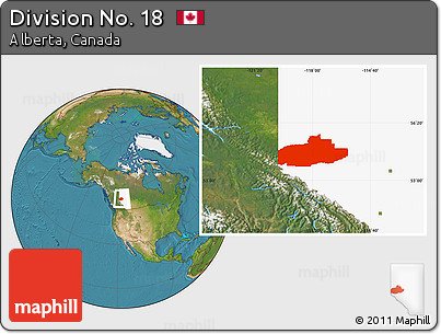 Satellite Location Map of Division No. 18, highlighted parent region