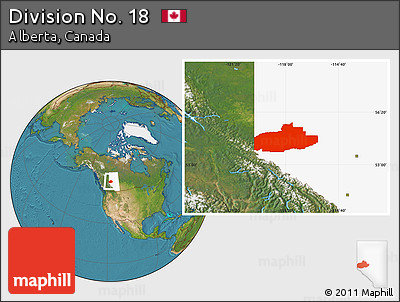 Satellite Location Map of Division No. 18, highlighted parent region