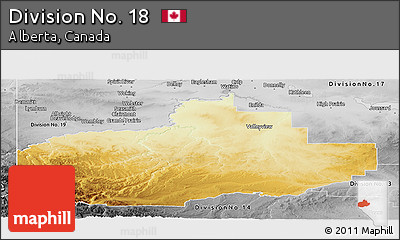 Physical Panoramic Map of Division No. 18, desaturated