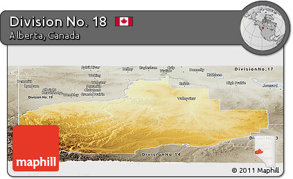 Physical Panoramic Map of Division No. 18, semi-desaturated
