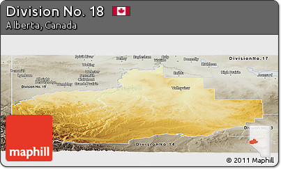Physical Panoramic Map of Division No. 18, semi-desaturated