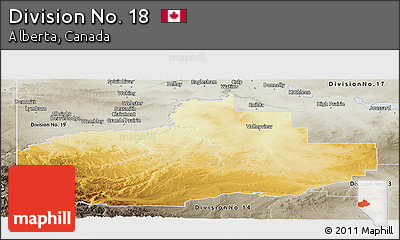 Physical Panoramic Map of Division No. 18, semi-desaturated