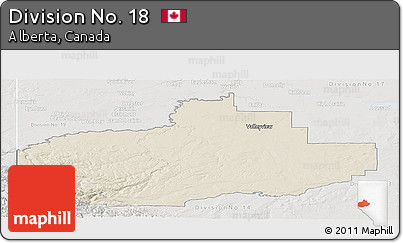 Shaded Relief Panoramic Map of Division No. 18, lighten, semi-desaturated