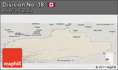 Shaded Relief Panoramic Map of Division No. 18, semi-desaturated