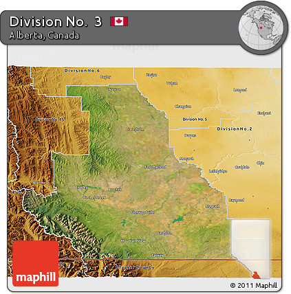 Satellite 3D Map of Division No.  3, physical outside