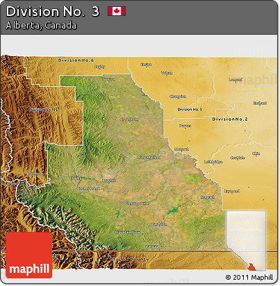 Satellite 3D Map of Division No.  3, physical outside