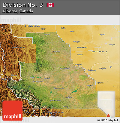 Satellite 3D Map of Division No.  3, physical outside