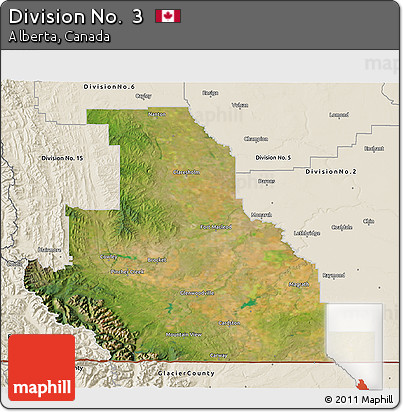 Satellite 3D Map of Division No.  3, shaded relief outside