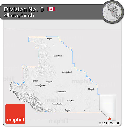 Silver Style 3D Map of Division No.  3, single color outside