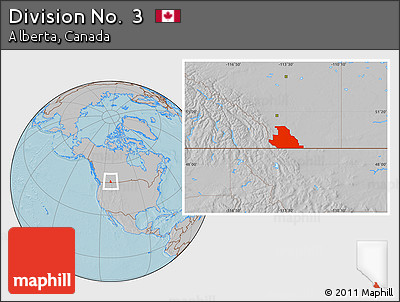 Gray Location Map of Division No.  3, hill shading