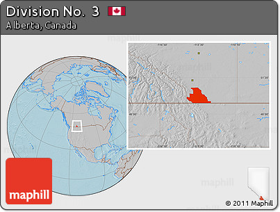 Gray Location Map of Division No.  3, hill shading