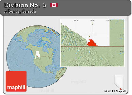 Savanna Style Location Map of Division No.  3, highlighted parent region, hill shading