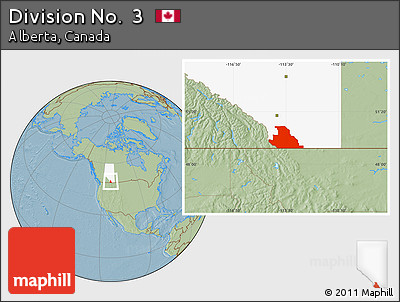 Savanna Style Location Map of Division No.  3, highlighted parent region, hill shading