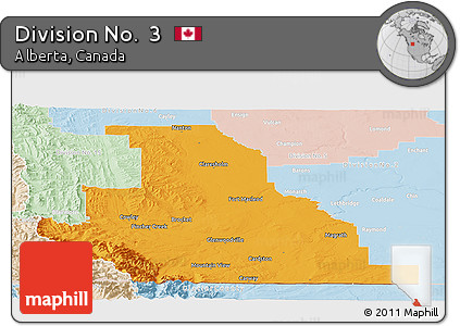 Political Panoramic Map of Division No.  3, lighten