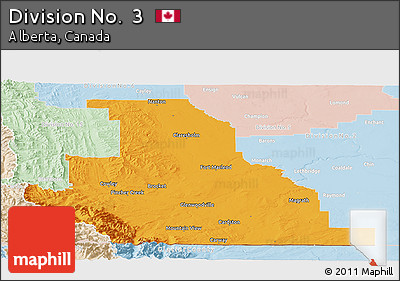 Political Panoramic Map of Division No.  3, lighten