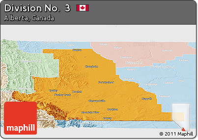 Political Panoramic Map of Division No.  3, lighten