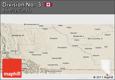 Shaded Relief Panoramic Map of Division No.  3