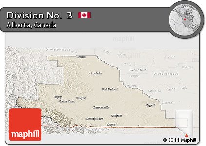 Shaded Relief Panoramic Map of Division No.  3, lighten
