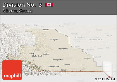 Shaded Relief Panoramic Map of Division No.  3, lighten