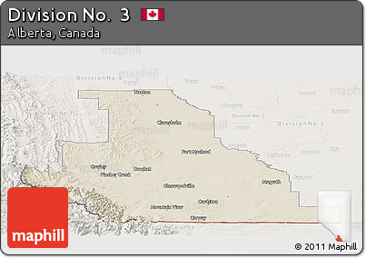 Shaded Relief Panoramic Map of Division No.  3, lighten