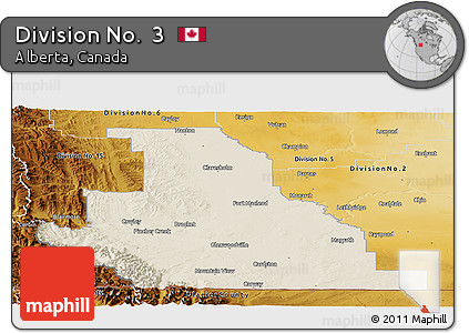 Shaded Relief Panoramic Map of Division No.  3, physical outside