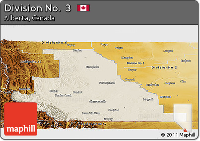 Shaded Relief Panoramic Map of Division No.  3, physical outside
