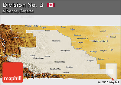 Shaded Relief Panoramic Map of Division No.  3, physical outside