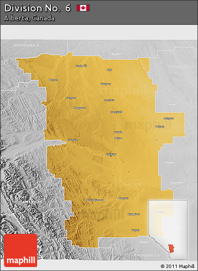 Physical 3D Map of Division No.  6, lighten, desaturated