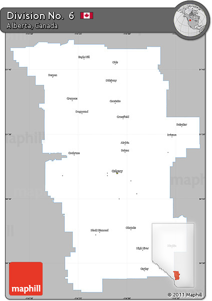 Gray Simple Map of Division No.  6, single color outside