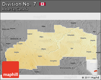 Physical 3D Map of Division No.  7, darken, desaturated