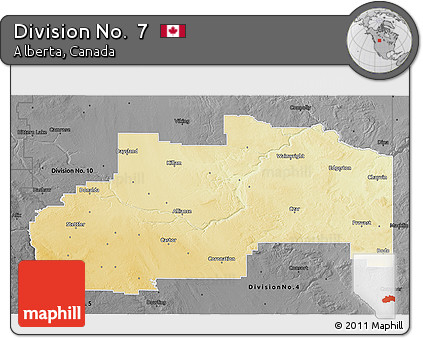 Physical 3D Map of Division No.  7, darken, desaturated