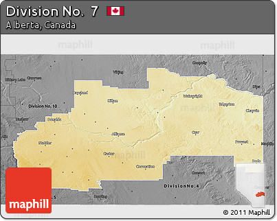 Physical 3D Map of Division No.  7, darken, desaturated